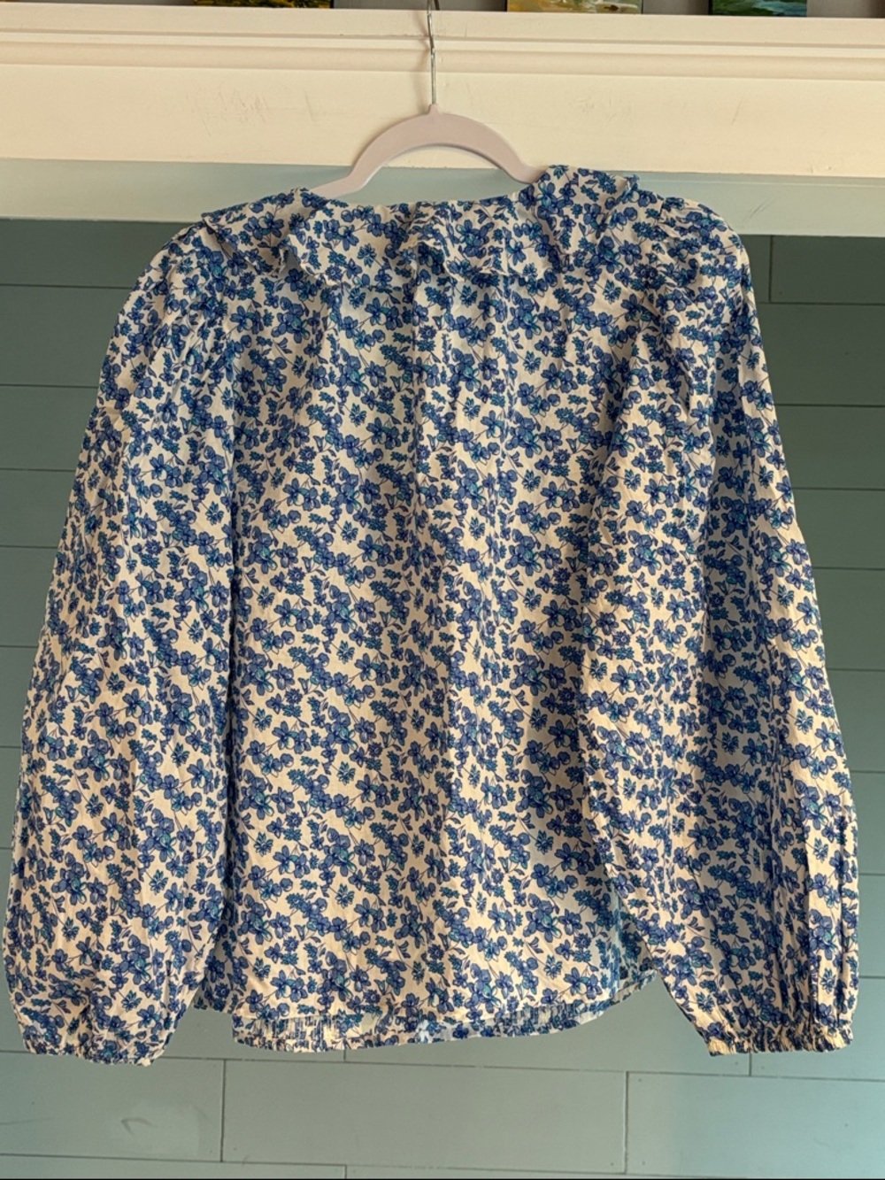 Women's Blue Floral Ruffle Blouse - Picture 5 of 5
